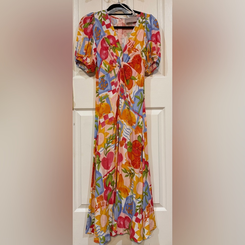 White Closet Element Fruit Pink Floral Midi Dress XS